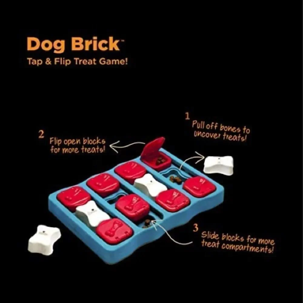 Dog Brick Tap and Flip Treat Puzzle Game Box Dog Toy New